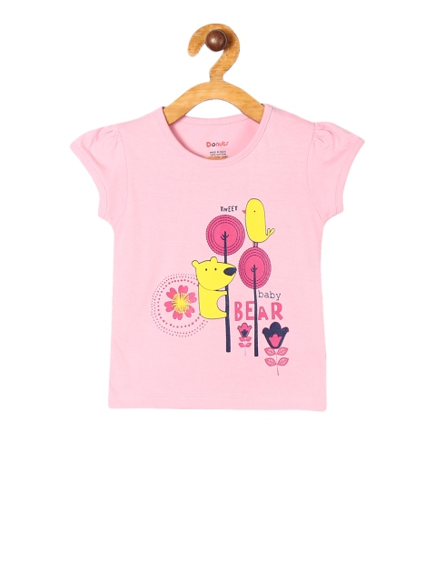 Donuts Girls Pink Printed Round Neck T-shirt