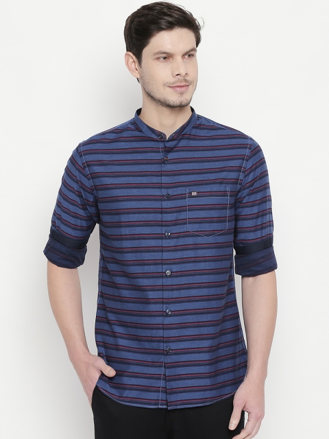 BYFORD by Pantaloons Men Blue & Black Slim Fit Striped Casual Shirt