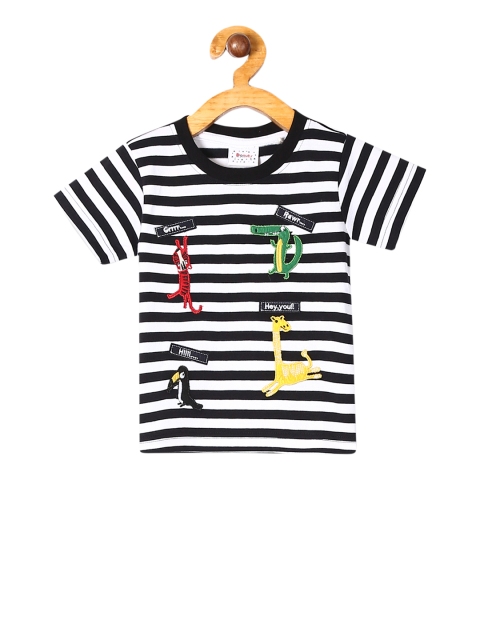 Donuts Boys White Striped Round Neck T-shirt