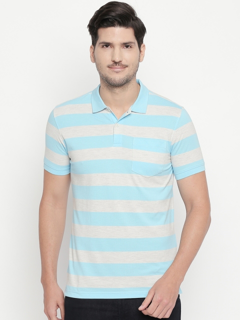 BYFORD by Pantaloons Men Blue & Grey Striped Polo Collar T-shirt