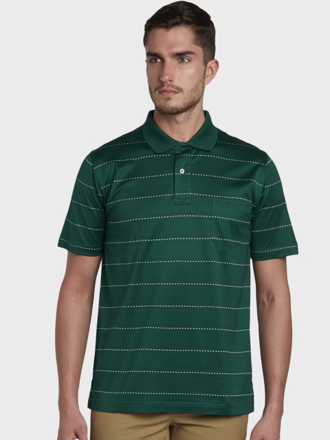 ColorPlus Men Green Striped Polo Collar T-shirt