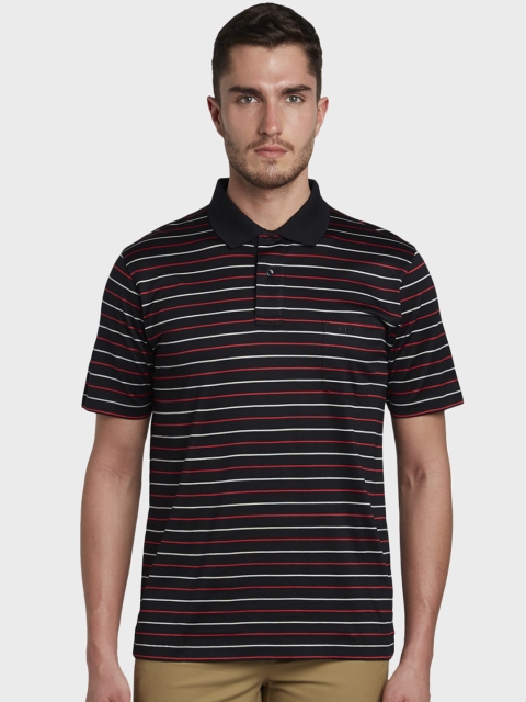 ColorPlus Men Black Striped Polo Collar T-shirt
