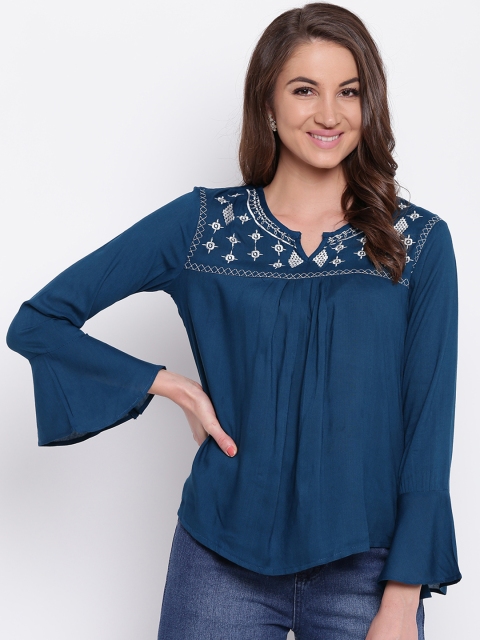 Mayra Women Blue Printed A-Line Top