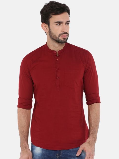 Chennis Men Burgundy Solid Straight Kurta
