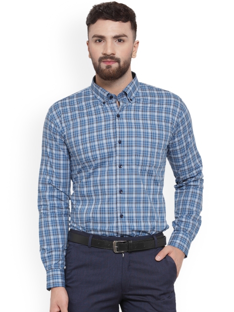 Hancock Men Blue & Black Slim Fit Checked Formal Shirt