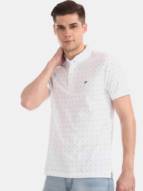 Ruggers Men White & Blue Printed Polo Collar T-shirt