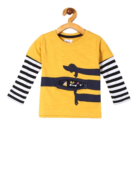 Donuts Boys Yellow Printed Round Neck T-shirt