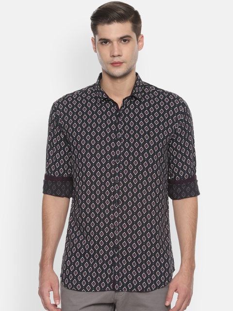 V Dot Men Navy Blue & Purple Slim Fit Printed Casual Shirt