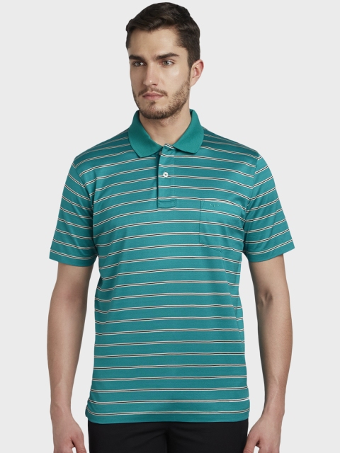 ColorPlus Men Green Striped Polo Collar T-shirt