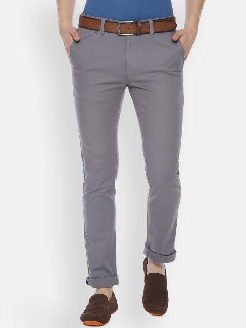 V Dot Men Grey Slim Fit Self Design Regular Trousers