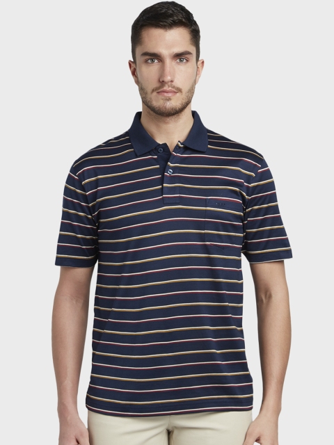 ColorPlus Men Navy Blue Striped Polo Collar T-shirt