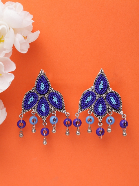 Moedbuille Silver-Plated & Blue Handcrafted Afghan Classic Studs