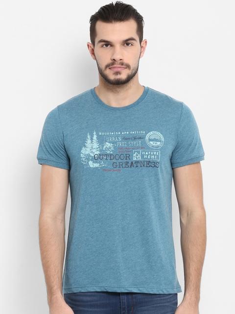 KVL Men Blue Printed Round Neck T-shirt