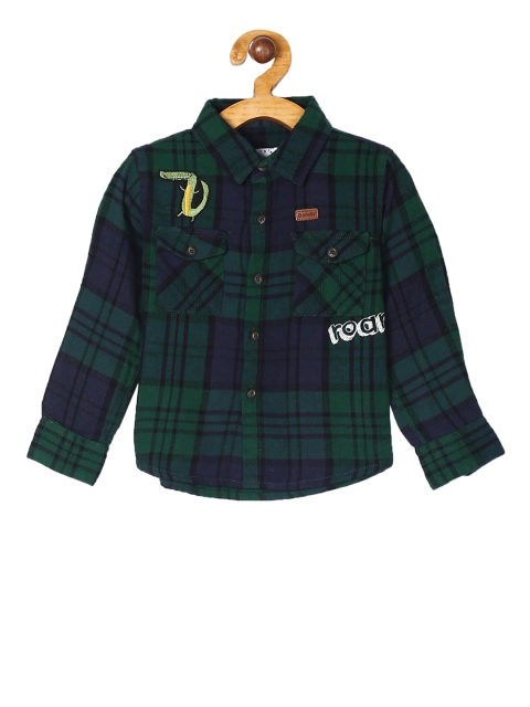 Donuts Boys Green & Blue Embroidered Shirt