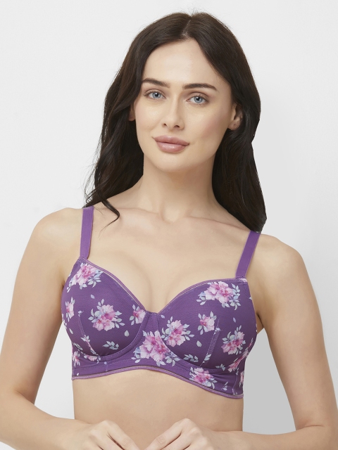 Soie Purple Printed Non-Wired Lightly Padded Everyday Bra FB-532