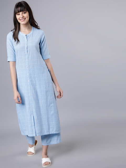 Vishudh Women Blue & White Printed Kurta with Palazzos