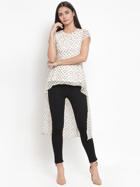 Magnetic Designs Women Off-White Quirky Print High-Low Top
