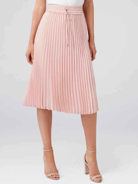 Forever New Women Pink Solid A-Line Midi Skirt