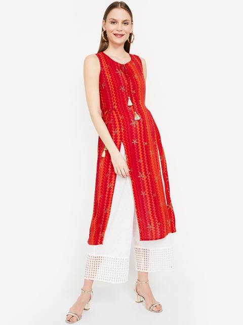 Colour Me by Melange Women Red & Orange Printed Straight Kurta