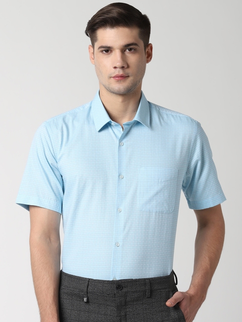 Peter England Men Blue Regular Fit Checked Formal Shirt