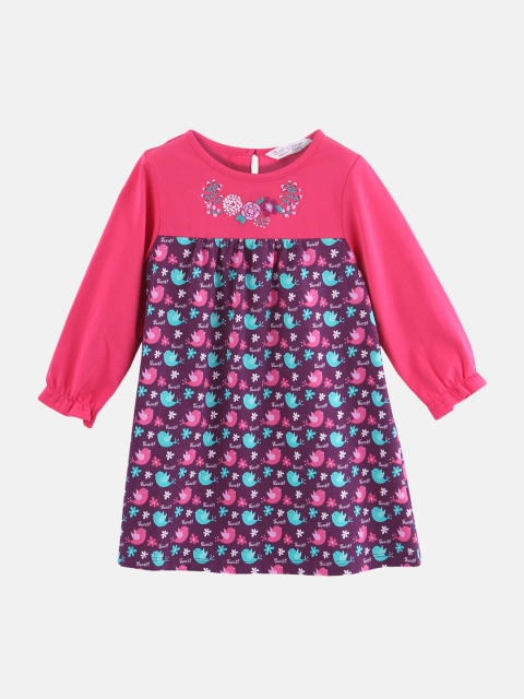 Beebay Girls Purple Bird Printed A-Line Dress