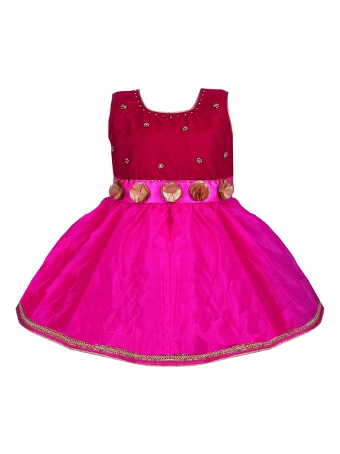 Wish Karo Girls Pink & Red Embellished Fit and Flare Dress