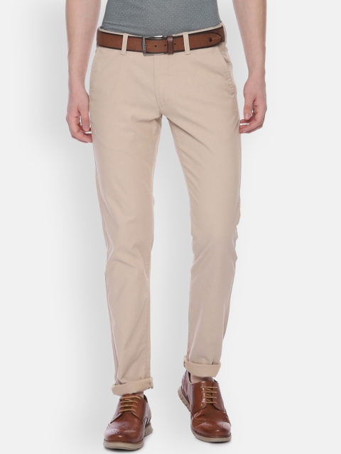 Van Heusen Sport Men Beige Slim Fit Self Design Regular Trousers