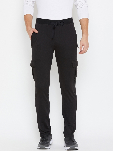 Okane Men Black Solid Straight Fit Trackpants