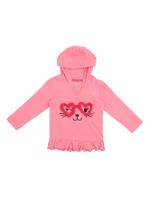 Pantaloons Baby Girls Pink Printed Hood Pure Cotton T-shirt