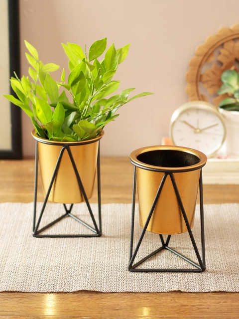 Living Essence Set of 2 Copper-Toned & Black Floor Planters With Stand