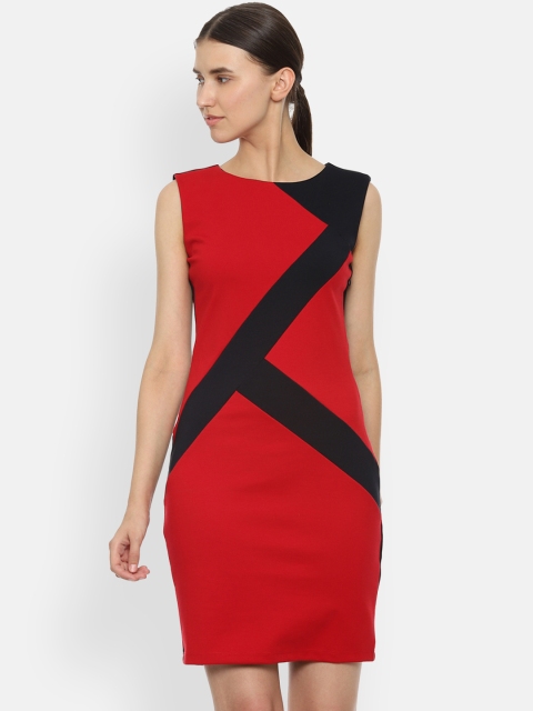 Allen Solly Woman Women Black & Red Colourblocked Sheath Dress