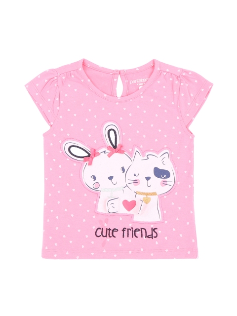 Pantaloons Baby Girls Pink Printed Round Neck Pure Cotton T-shirt