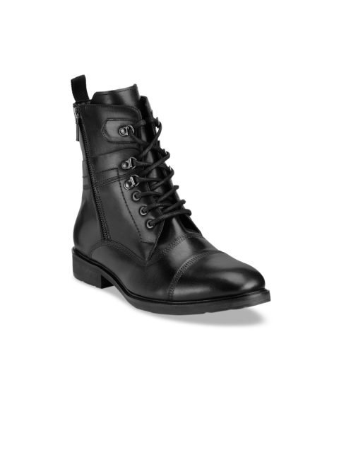 Teakwood Leathers Men Black Solid Leather High-Top Flat Boots