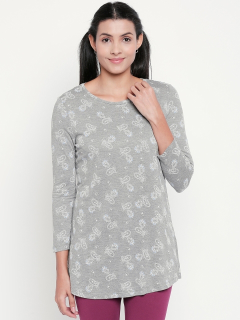 Dreamz by Pantaloons Women Grey Printed Round Neck Lounge T-shirt 205000005977765
