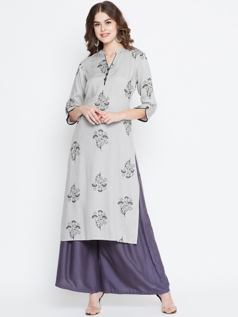 rangeelo rajasthan Women Grey Printed Straight Kurta