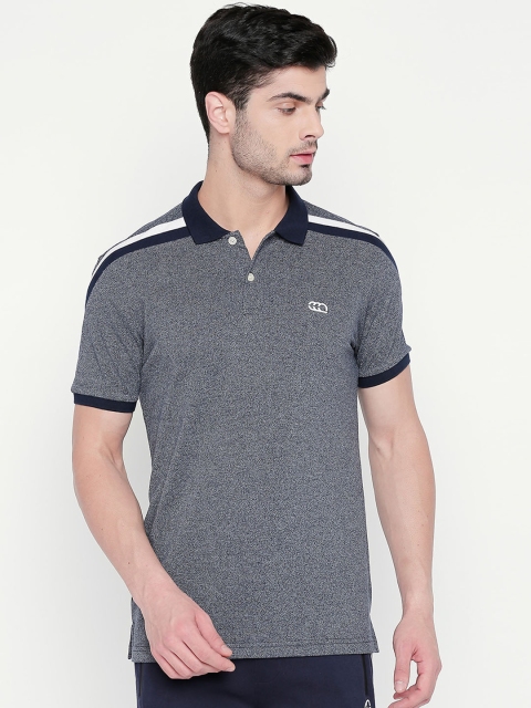 Ajile by Pantaloons Men Navy Blue Melange Solid Polo Collar T-shirt