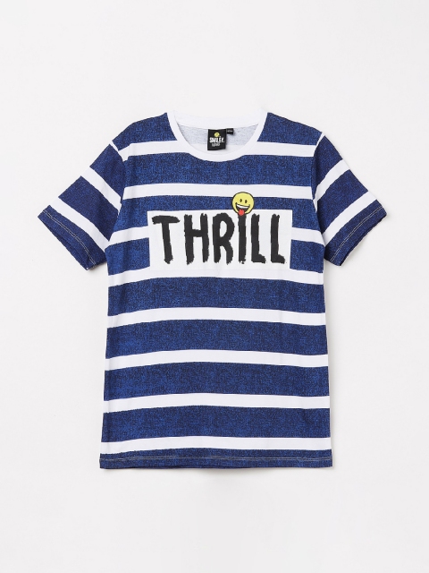 Smiley World Boys Blue Striped Round Neck T-shirt