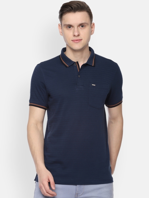 Van Heusen Sport Men Navy Blue Striped Polo Collar T-shirt