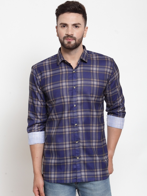 JAINISH Men Blue & Beige Slim Fit Checked Casual Shirt