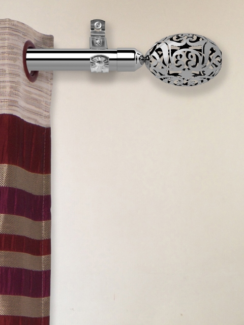 Story@home Silver-toned Extendable Curtain Rod With Brackets & Finials