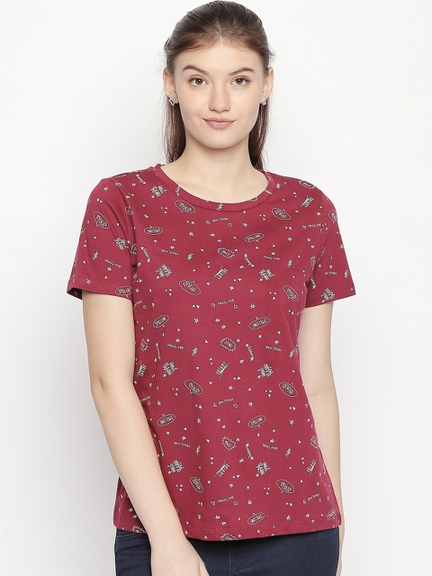 Honey by Pantaloons Women Red Printed Round Neck Pure Cotton T-shirt