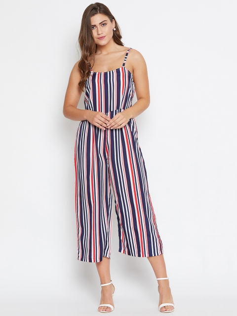 Castle Women Navy Blue & Red Striped Culotte Jumpsuit