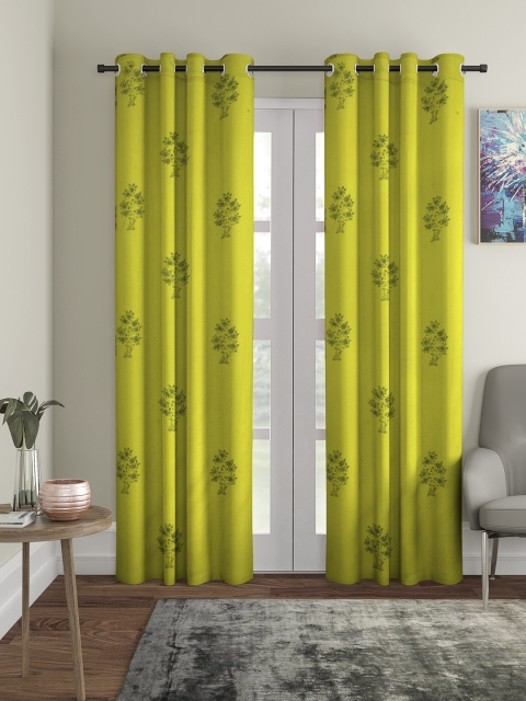 Home Sizzler Green Set of 2 Door Hand Block Printed Curtains