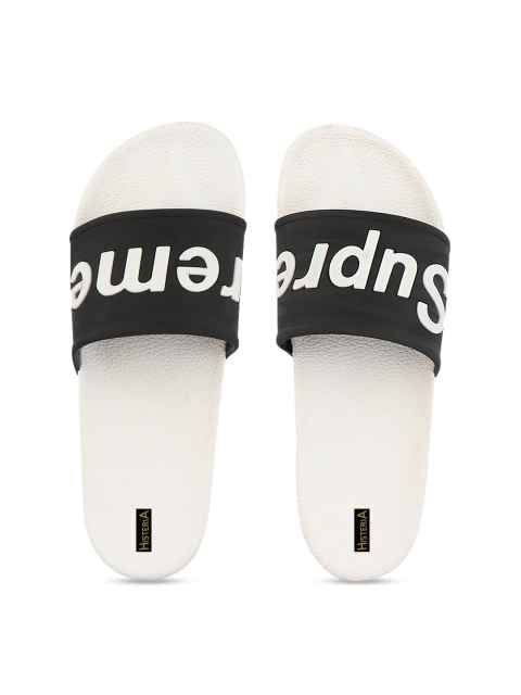 Histeria Men White & Black Printed Sliders