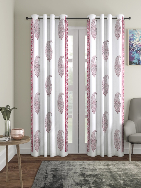 Home Sizzler Red & White Set of 2 Door Hand Block Printed Curtains