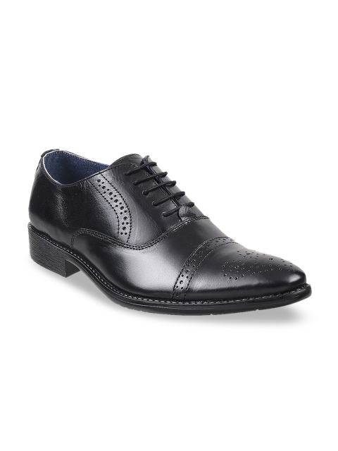 Metro Men Black Solid Leather Formal Oxfords