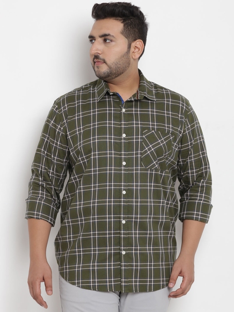 John Pride Plus Size Men Green Comfort Regular Fit Checked Casual Shirt