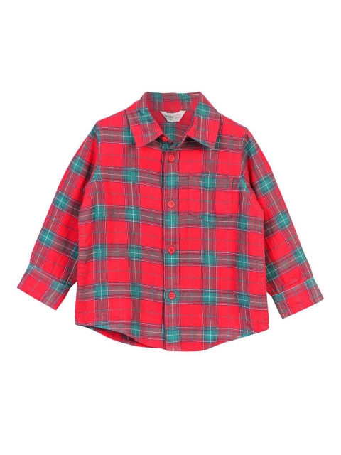 Beebay Boys Red & Green Twll Weave Regular Fit Checked Casual Shirt