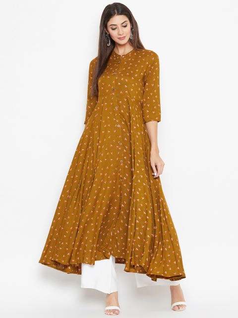rangeelo rajasthan Women Mustard Yellow Printed Asymmetric A-Line Kurta