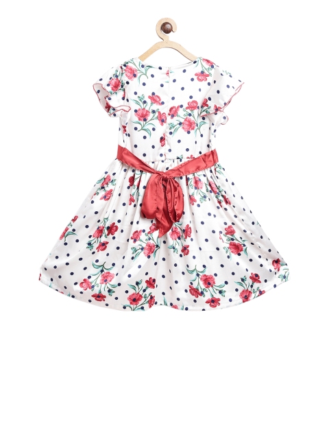 612 league Girls White & Red Floral Printed Fit and Flare Dress